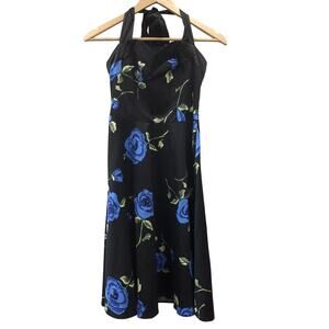 Dress Tells Dress Womens XS Halter Floral Black Blue Green